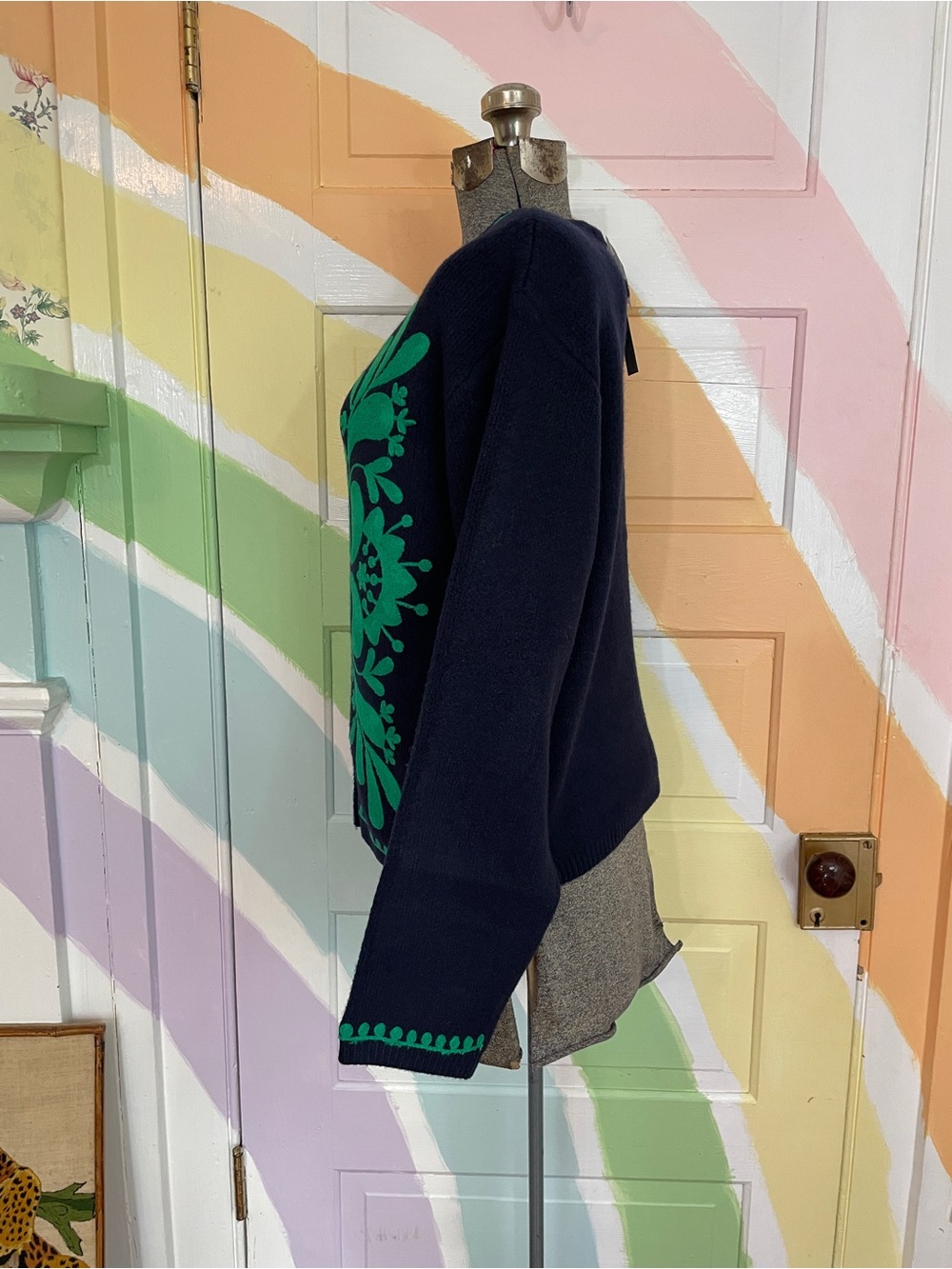 NWT Strut & Bolt Myra Navy Emerald Embroidered Knit Cardigan Jacket Sz S 🧡🎀 - Picture 5 of 10